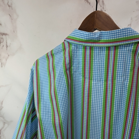 Foxcroft Shirt Womens 22W Blue Gingham Button Up Wrinkle Free Non Iron Pocket - Picture 6 of 8